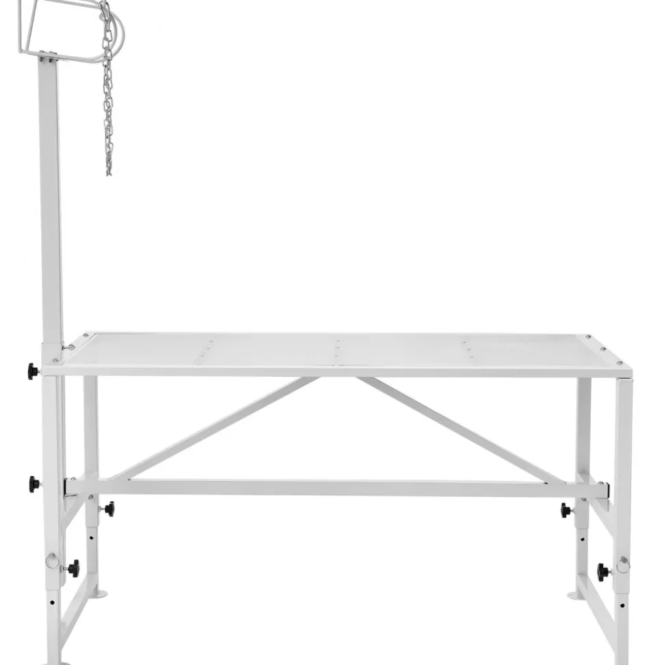 VEVOR Goat & Sheep Stand, 47x23 inch Livestock Stand, Metal Livestock Milking and Shearing Stand 21" to 33" Adjustable Height, with Headpiece and Nose Loop, 500lbs Loading Weight, White