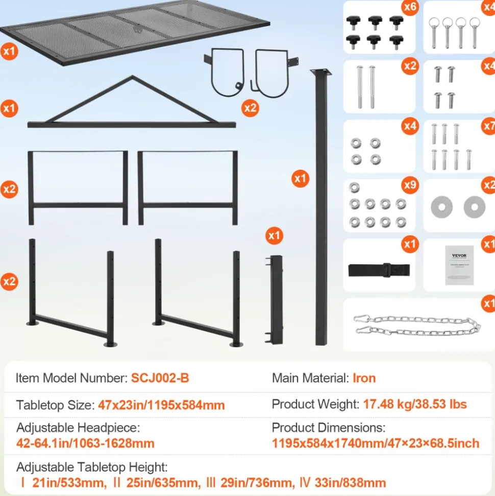 VEVOR Goat & Sheep Stand, 47x23 inch Livestock Stand, Metal Livestock Milking and Shearing Stand 21" to 33" Adjustable Height, with Headpiece and Nose Loop, 500lbs Loading Weight, Black