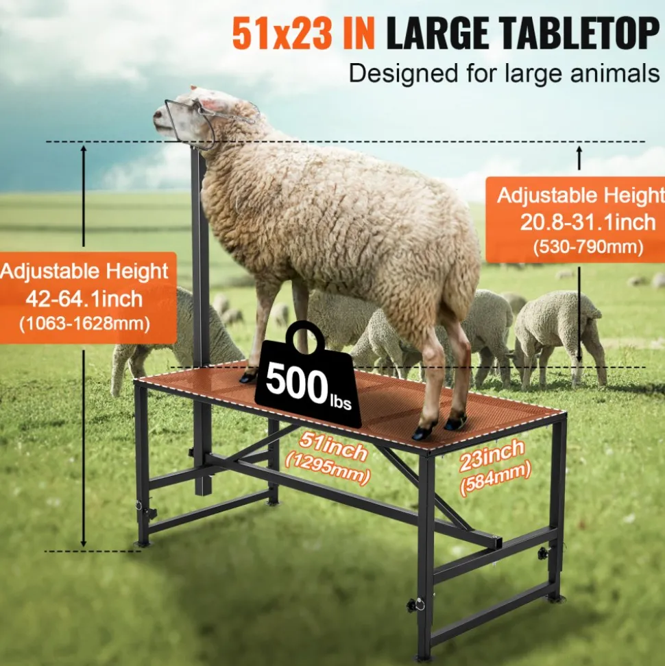 VEVOR Goat & Sheep Stand, 51x23 inch Livestock Stand, Metal Livestock Milking and Shearing Stand 21" to 33" Adjustable Height, with Headpiece and Nose Loop, 500lbs Loading Weight, Black