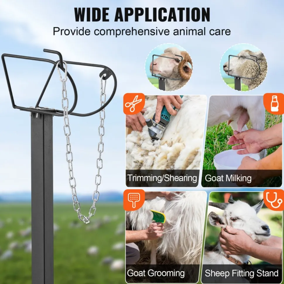 VEVOR Goat & Sheep Stand, 51x23 inch Livestock Stand, Metal Livestock Milking and Shearing Stand 21" to 33" Adjustable Height, with Headpiece and Nose Loop, 500lbs Loading Weight, Black