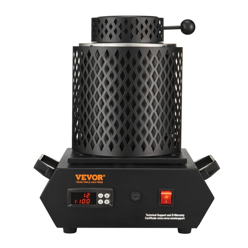 VEVOR Gold Melting Furnace, 1350W, 2102 ℉ Max Temperature, Digital Electric Melting Furnace with 1 kg and 3 kg Ceramic Crucibles, Crucible Tongs, and Gloves, for Gold, Silver, Aluminum, Copper