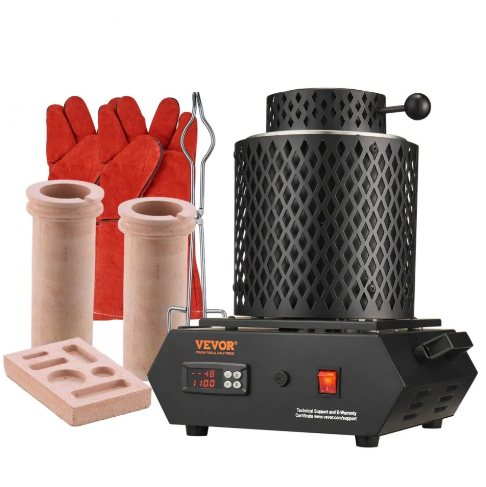 VEVOR Gold Melting Furnace, 1350W, 2102 ℉ Max Temperature, Digital Electric Melting Furnace with 1 kg and 3 kg Ceramic Crucibles, Crucible Tongs, and Gloves, for Gold, Silver, Aluminum, Copper