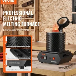 VEVOR Gold Melting Furnace, 1350W, 2102 ℉ Max Temperature, Digital Electric Melting Furnace with 1 kg and 3 kg Ceramic Crucibles, Crucible Tongs, and Gloves, for Gold, Silver, Aluminum, Copper