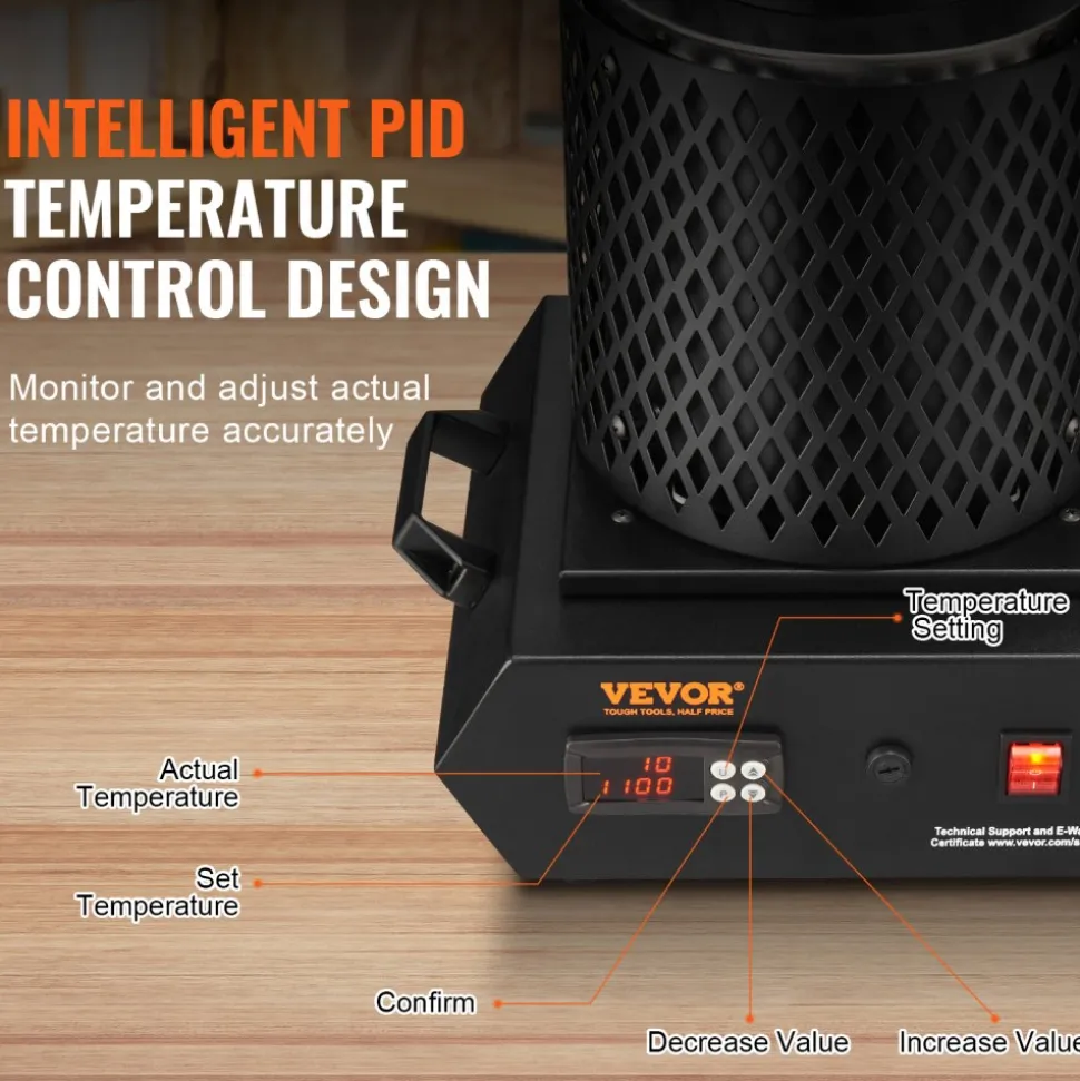 VEVOR Gold Melting Furnace, 1350W, 2102 ℉ Max Temperature, Digital Electric Melting Furnace with 1 kg and 3 kg Ceramic Crucibles, Crucible Tongs, and Gloves, for Gold, Silver, Aluminum, Copper
