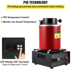 VEVOR Gold Melting Furnace, 1350W, 2102 ℉ Max Temperature, 3 kg Digital Electric Melting Furnace, with 1 kg and 3 kg Ceramic Crucible and Ingot Die for Processing of Gold, Silver, Aluminum, Copper
