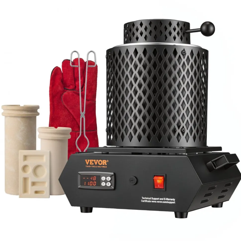 VEVOR Gold Melting Furnace, 1350W, 2102 ℉, PID Digital Electric Melting Furnace with 1 kg and 3 kg Ceramic Crucibles, Insulated Gloves, Crucible Tongs and Tray, for Gold, Silver, Aluminum, Copper