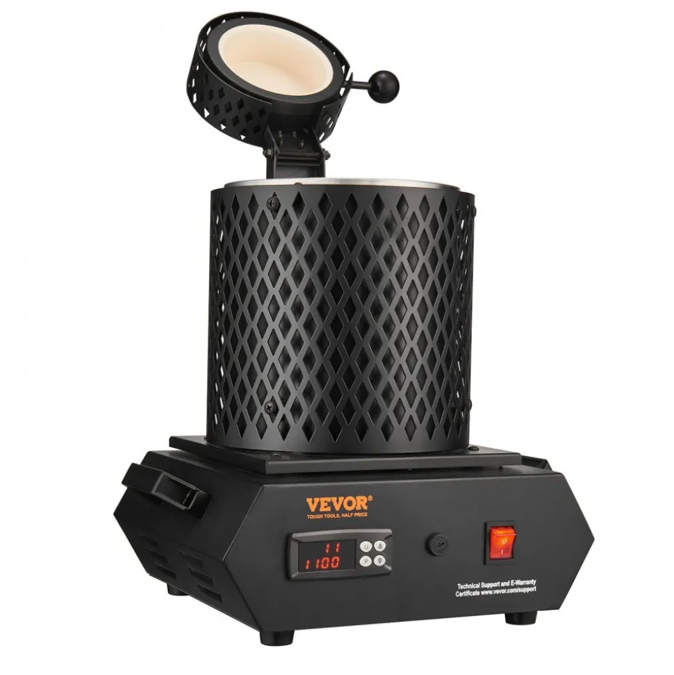 VEVOR Gold Melting Furnace, 1350W, 2102 ℉, PID Digital Electric Melting Furnace with 1 kg and 3 kg Ceramic Crucibles, Insulated Gloves, Crucible Tongs and Tray, for Gold, Silver, Aluminum, Copper