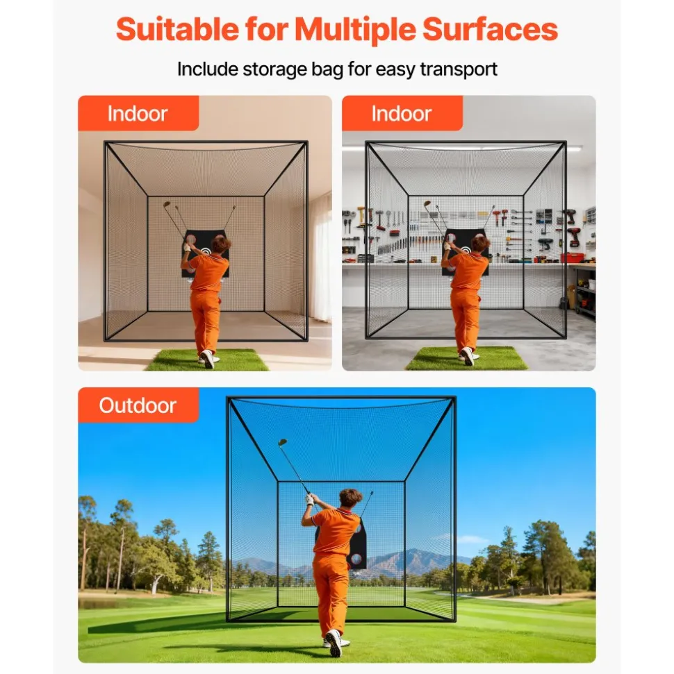 VEVOR Golf Batting Cage, 10 x 10 x 10 FT Golf Cage, Driving Hitting Cages with 3-Ply Knotless Polyester, Golfs Target & 9-Hole Baseball Target, Golfs Hitting Net for Indoor, Outdoor, Backyard