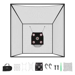 VEVOR Golf Batting Cage, 10 x 10 x 10 FT Golf Cage, Driving Hitting Cages with 3-Ply Knotless Polyester, Golfs Target & 9-Hole Baseball Target, Golfs Hitting Net for Indoor, Outdoor, Backyard