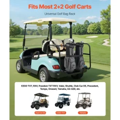 VEVOR Golf Cart Bag Holder, 53.9 x 7.7 x 2.4 Inch, Compatible with Most 2+2 Golf Cart Rear Seat with 1.2-Inch Square Tubes, Adjustable Rear Seat Carts Club Holder with Strap, No Drilling Required