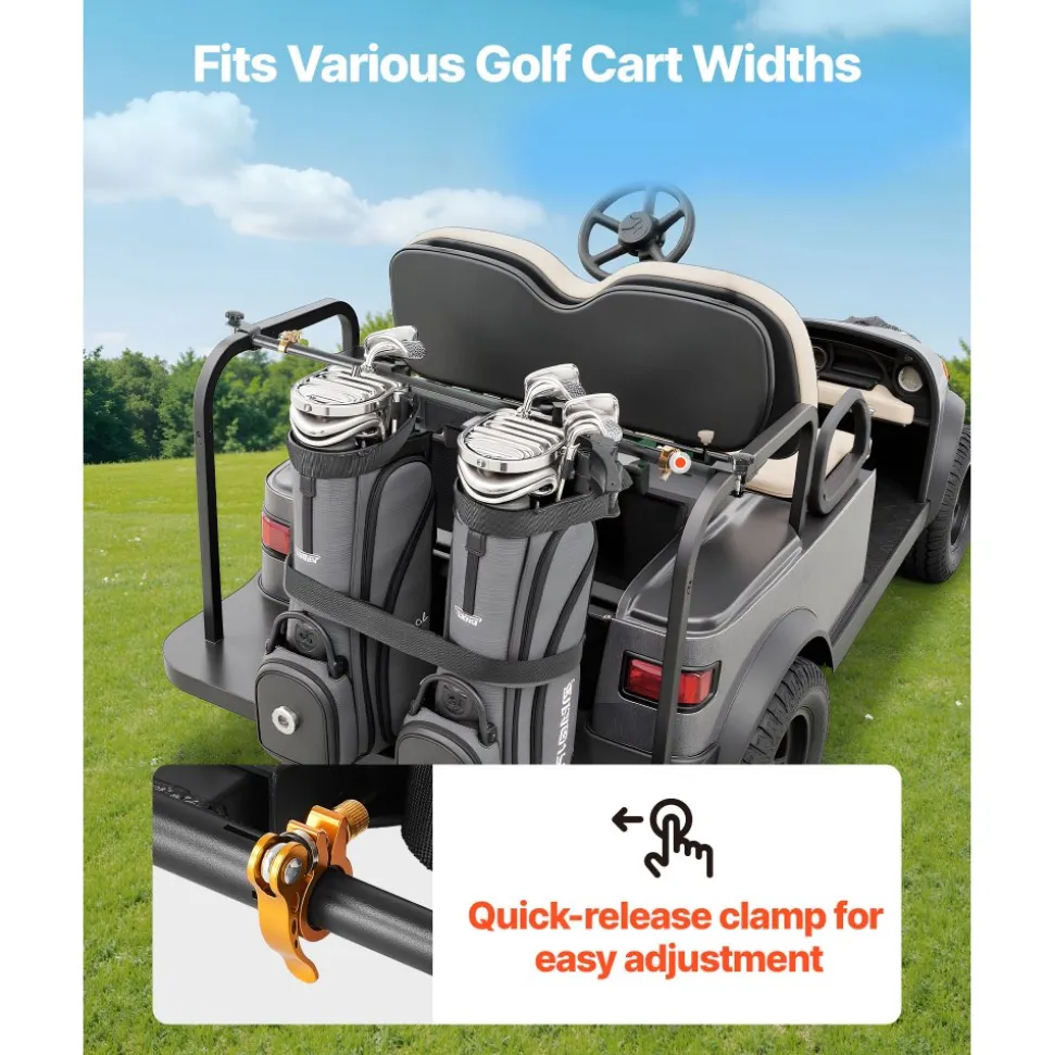 VEVOR Golf Cart Bag Holder, 53.9 x 7.7 x 2.4 Inch, Compatible with Most 2+2 Golf Cart Rear Seat with 1.2-Inch Square Tubes, Adjustable Rear Seat Carts Club Holder with Strap, No Drilling Required