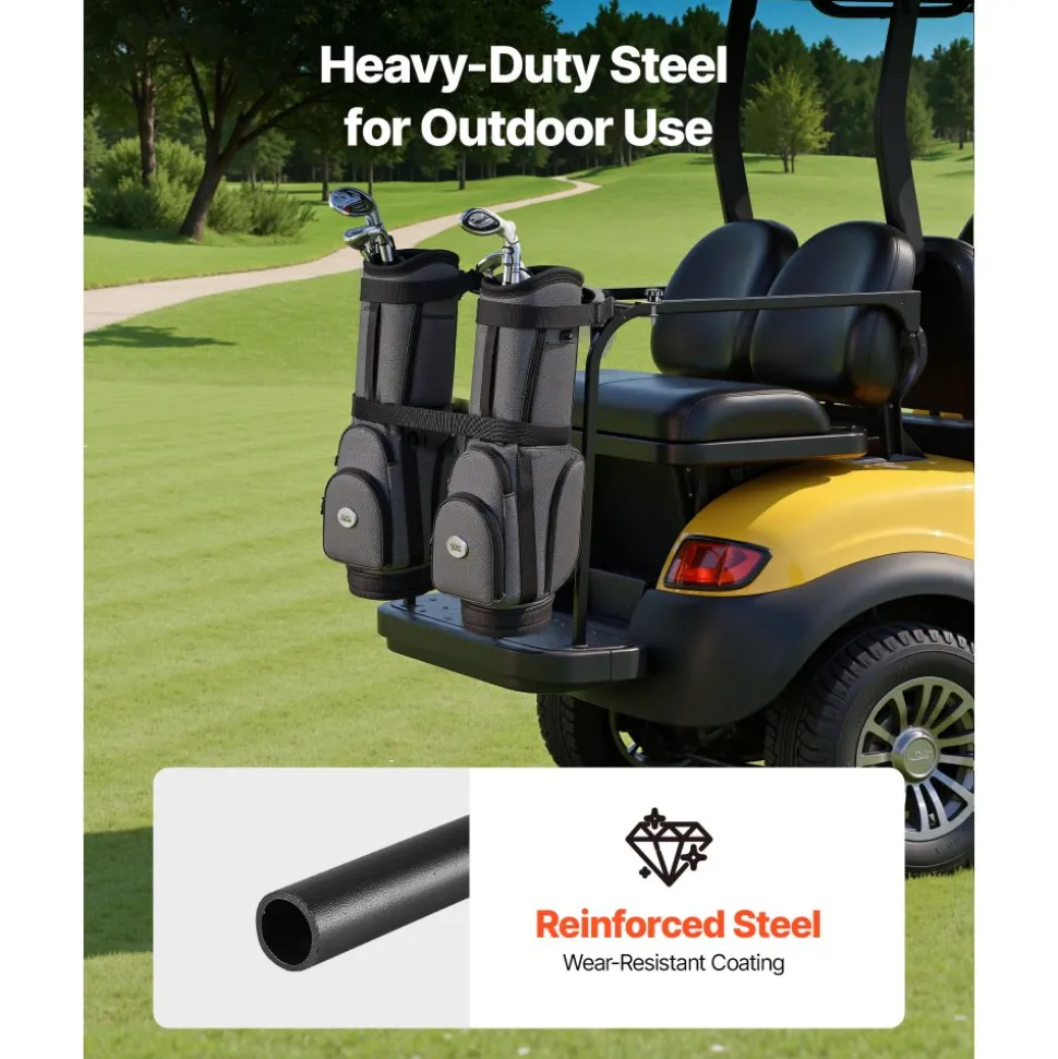 VEVOR Golf Cart Bag Holder, 53.9 x 7.7 x 2.4 Inch, Compatible with Most 2+2 Golf Cart Rear Seat with 1.2-Inch Square Tubes, Adjustable Rear Seat Carts Club Holder with Strap, No Drilling Required