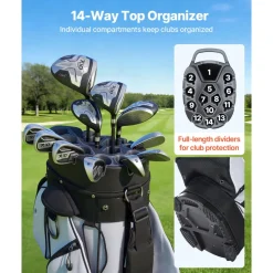 VEVOR Golf Cart Bag, 14 Way Top Divider Organizer, 2-in-1 Golf Club Bag with Full-length Divider, Dual Shoulder Straps, Support Legs, Rain Hood, Storage Pockets, Lightweight Polyester for Men & Women