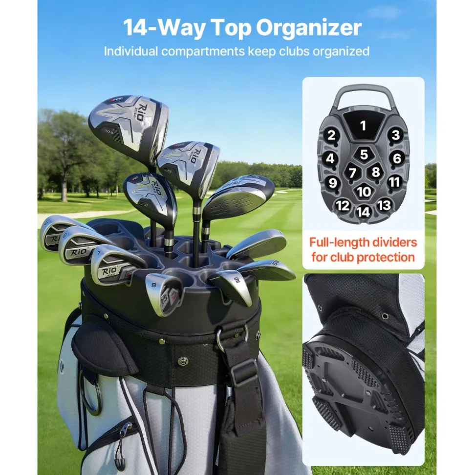 VEVOR Golf Cart Bag, 14 Way Top Divider Organizer, 2-in-1 Golf Club Bag with Full-length Divider, Dual Shoulder Straps, Support Legs, Rain Hood, Storage Pockets, Lightweight Polyester for Men & Women