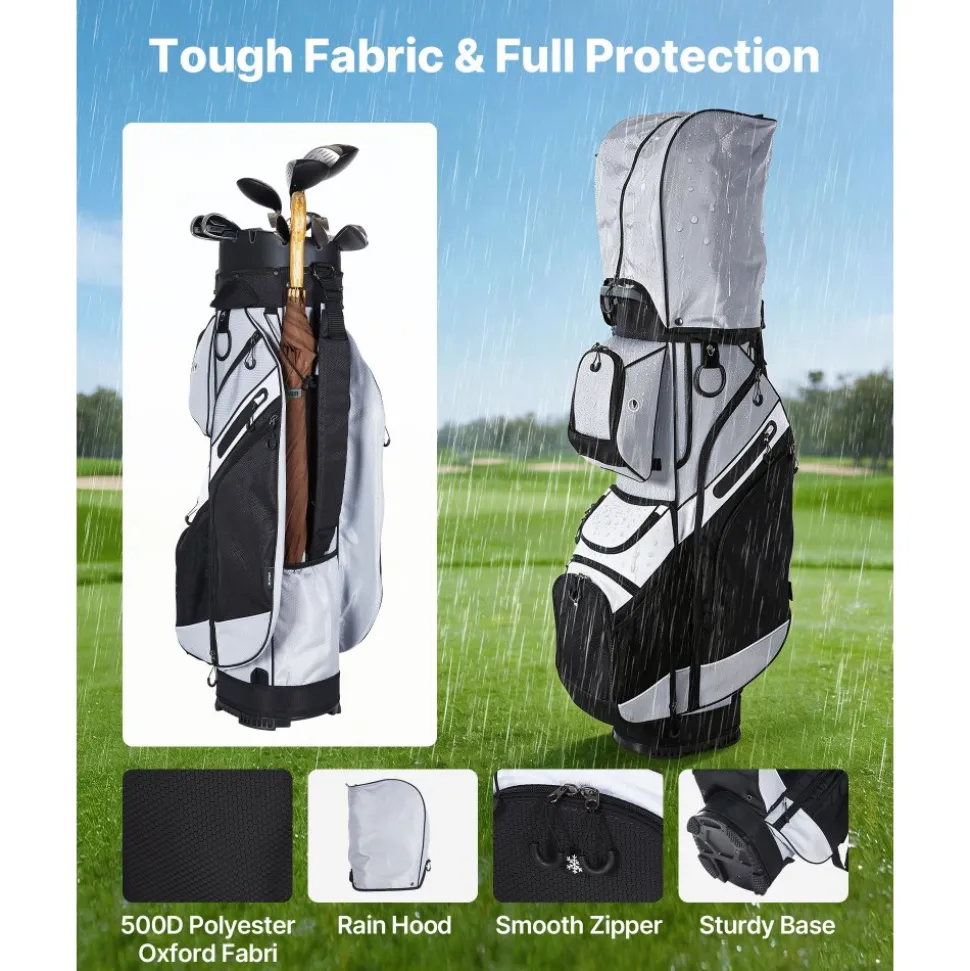VEVOR Golf Cart Bag, 14 Way Top Divider Organizer, 2-in-1 Golf Club Bag with Full-length Divider, Dual Shoulder Straps, Support Legs, Rain Hood, Storage Pockets, Lightweight Polyester for Men & Women