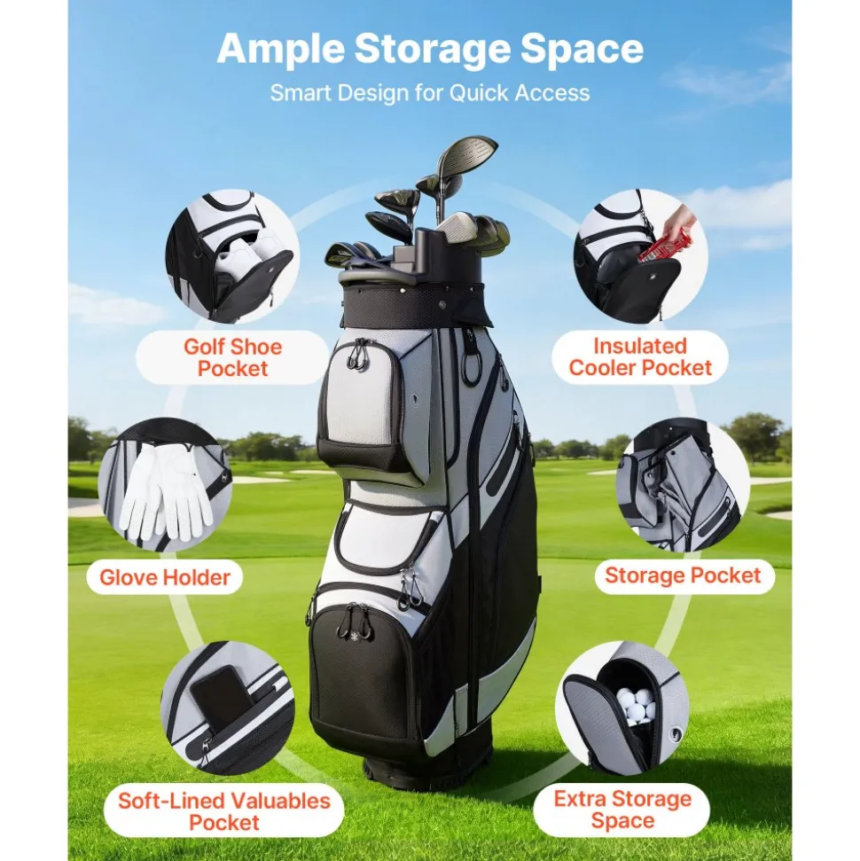VEVOR Golf Cart Bag, 14 Way Top Divider Organizer, 2-in-1 Golf Club Bag with Full-length Divider, Dual Shoulder Straps, Support Legs, Rain Hood, Storage Pockets, Lightweight Polyester for Men & Women