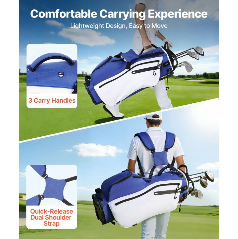 VEVOR Golf Cart Bag, 15 Way Top Divider Organizer, Golf Club Bag with Full-length Divider, Storage Pockets, Ergonomic Shoulder Strap, Rain Hood, Smooth Zippers, Lightweight Polyester for Men & Women