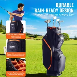 VEVOR Golf Cart Bag with 14 Way Organizer Divider Top, 36” 13 Pockets Premium Cart Bag, Durable Golf Bags with Handles & Dust Cover & Detachable Straps for Men & Women, Black & Orange