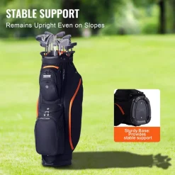 VEVOR Golf Cart Bag with 14 Way Organizer Divider Top, 36” 13 Pockets Premium Cart Bag, Durable Golf Bags with Handles & Dust Cover & Detachable Straps for Men & Women, Black & Orange