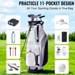 VEVOR Golf Cart Bag with 14 Way Organizer Divider Top, 36” 13 Pockets Premium Nylon Cart Bag, Durable Golf Bags with Handles & Dust Cover & Detachable Straps for Men & Women, White Color-Block