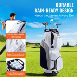 VEVOR Golf Cart Bag with 14 Way Organizer Divider Top, 36” 13 Pockets Premium Nylon Cart Bag, Durable Golf Bags with Handles & Dust Cover & Detachable Straps for Men & Women, White Color-Block