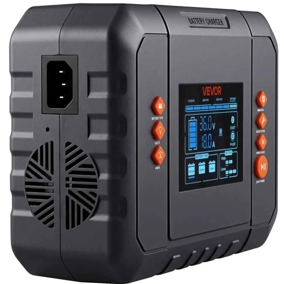 VEVOR Golf Cart Battery Charger 36V 18A and 48V 13A Smart Trickle Charger, for Lithium LiFePO4 Lead-Acid AGM/Gel/SLA Batteries, Plastic Shell, Multiple Protections, with LCD Display & Cooling Fan