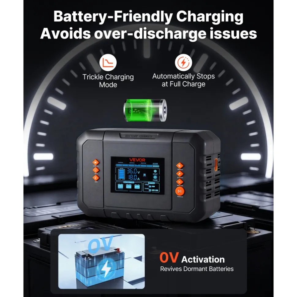 VEVOR Golf Cart Battery Charger 36V 18A and 48V 13A Smart Trickle Charger, for Lithium LiFePO4 Lead-Acid AGM/Gel/SLA Batteries, Plastic Shell, Multiple Protections, with LCD Display & Cooling Fan