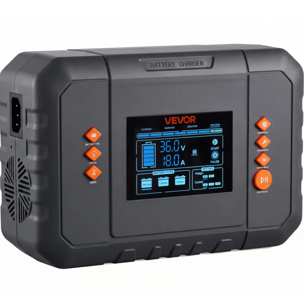 VEVOR Golf Cart Battery Charger 36V 18A and 48V 13A Smart Trickle Charger, for Lithium LiFePO4 Lead-Acid AGM/Gel/SLA Batteries, Plastic Shell, Multiple Protections, with LCD Display & Cooling Fan