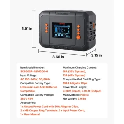 VEVOR Golf Cart Battery Charger 36V 18A and 48V 13A Smart Trickle Charger, for Lithium LiFePO4 Lead-Acid AGM/Gel/SLA Batteries, Plastic Shell, Multiple Protections, with LCD Display & Cooling Fan