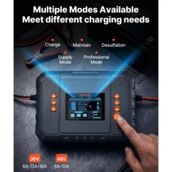 VEVOR Golf Cart Battery Charger 36V 18A and 48V 13A Smart Trickle Charger, for Lithium LiFePO4 Lead-Acid AGM/Gel/SLA Batteries, Plastic Shell, Multiple Protections, with LCD Display & Cooling Fan