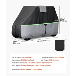 VEVOR Golf Cart Cover, Full Coverage 2+2/4 Passenger Golf Cart, 600D Waterproof Oxford Fabric Club Car Cover Fits Most Carts Club Car, Yamaha, EZGO, Honda, PU Coating & Three Zipper Doors