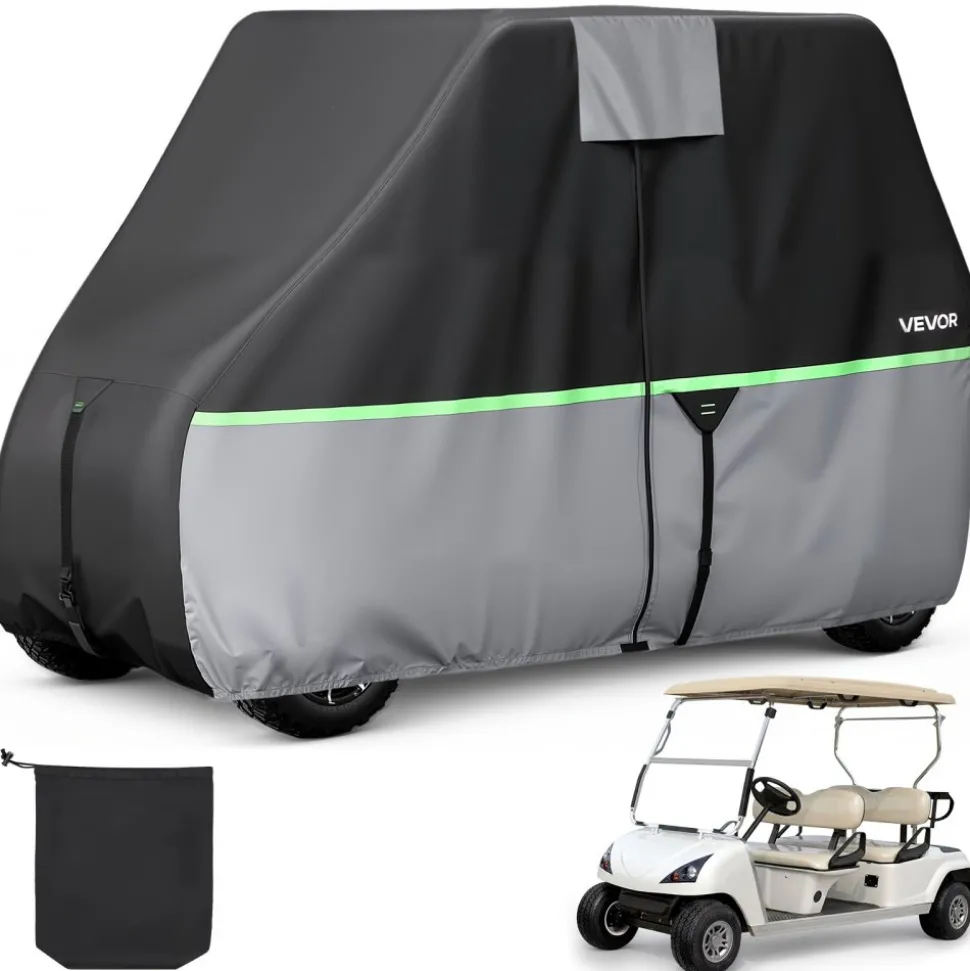 VEVOR Golf Cart Cover, Full Coverage 2+2/4 Passenger Golf Cart, 600D Waterproof Oxford Fabric Club Car Cover Fits Most Carts Club Car, Yamaha, EZGO, Honda, PU Coating & Three Zipper Doors