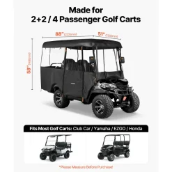 VEVOR Golf Cart Cover, Visible Full-Enclosure 2+2/4 Passenger Golf Cart, 420D Waterproof Oxford Fabric Club Car Cover Fits Most Carts Club Car, Yamaha, EZGO, Honda, PVC Coating & Windproof Hook Design