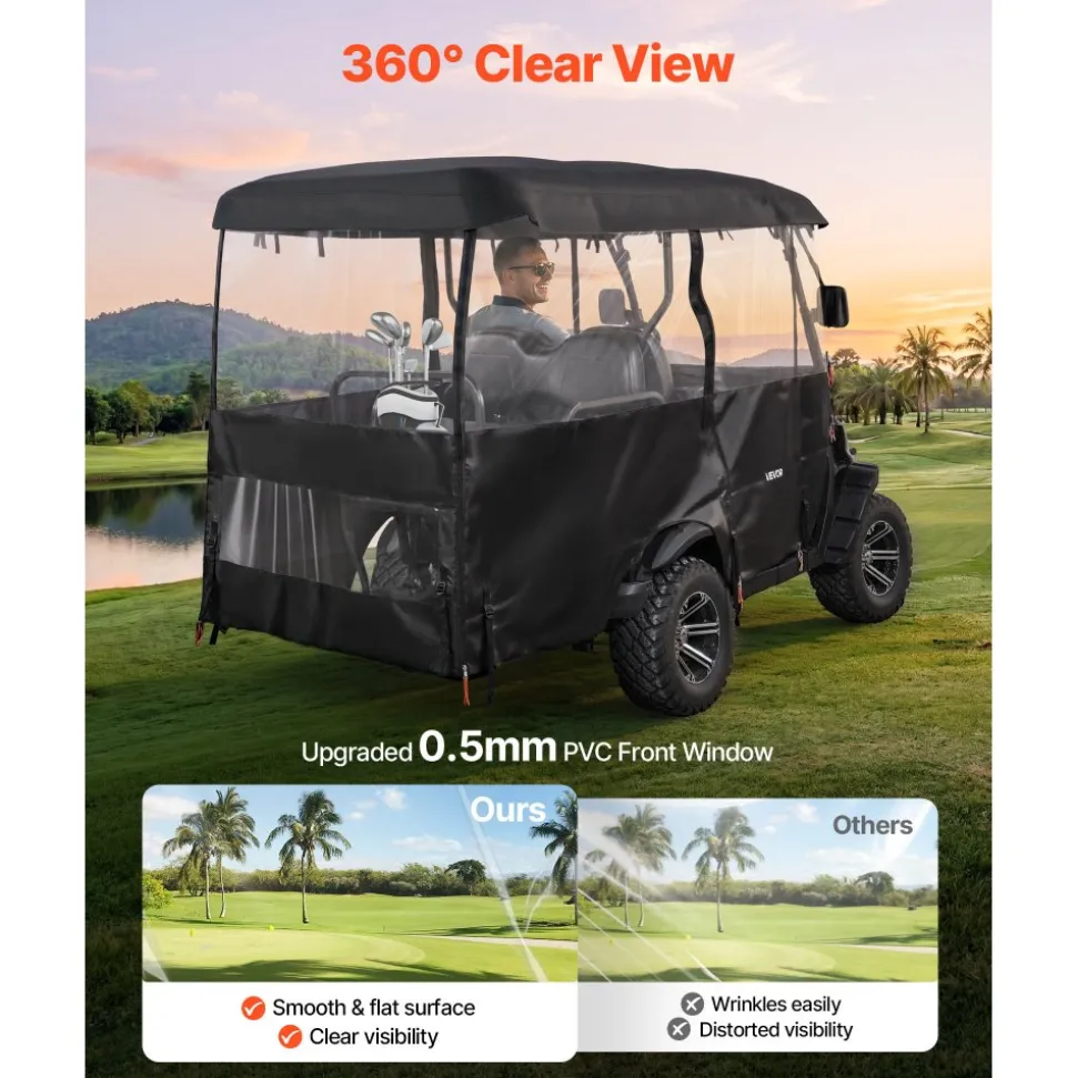 VEVOR Golf Cart Cover, Visible Full-Enclosure 2+2/4 Passenger Golf Cart, 420D Waterproof Oxford Fabric Club Car Cover Fits Most Carts Club Car, Yamaha, EZGO, Honda, PVC Coating & Windproof Hook Design