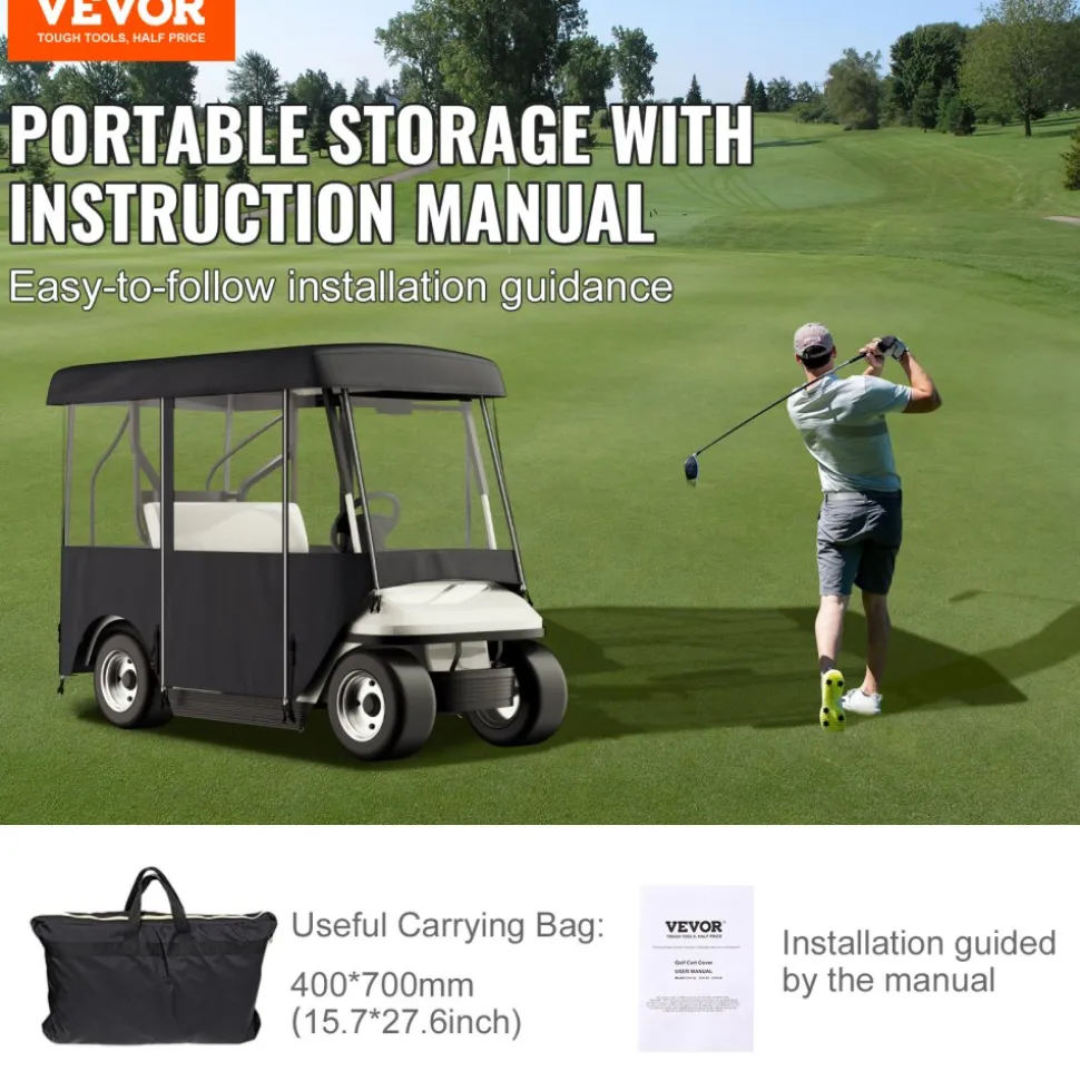 VEVOR Golf Cart Enclosure 86'', 4-Person Golf Cart Cover, 4-Sided Fairway Deluxe, 300D Waterproof Driving Enclosure with Transparent Windows, Fit for 4-Seat EZGO, Club Car, Yamaha Carts