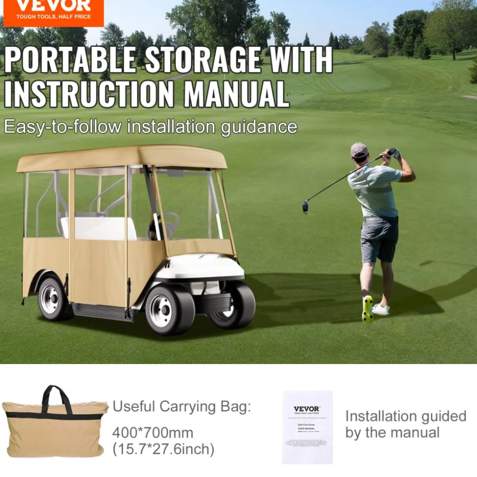 VEVOR Golf Cart Enclosure, with 4-Sided Fairway Deluxe, 300D Waterproof Driving Enclosure with Transparent Windows, Fit for 2+2 Seats Golf Carts (Roof Up to 78.7''L)