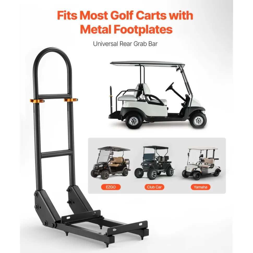 VEVOR Golf Cart Grab Bar, 17.7 x 9.3 x 35.6 Inch, Compatible with Most Golf Carts with Metal Footplates, No Modification Needed, 27.5 to 33.5 Inch Height Adjustable Carbon Steel Rear Seat Grab Bar