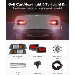 VEVOR Golf Cart Light Kit, 12V, LED Headlight and Taillight Kit with Wiring Harness, Switch, Zip Ties, ABS Housing, High-Brightness, Waterproof and Dustproof, Suitable for Club Car DS 1993-Up Models