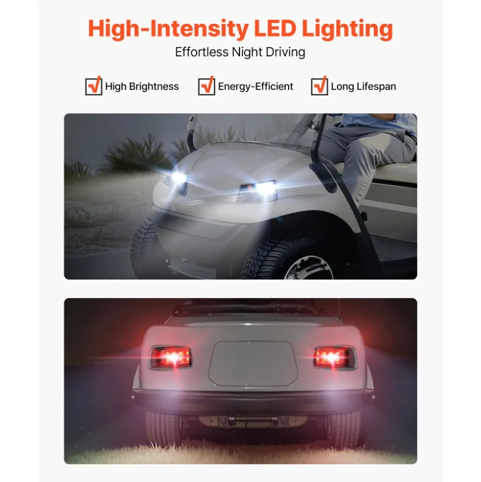 VEVOR Golf Cart Light Kit, 12V, LED Headlight and Taillight Kit with Wiring Harness, Switch, Zip Ties, ABS Housing, High-Brightness, Waterproof and Dustproof, Suitable for Club Car DS 1993-Up Models
