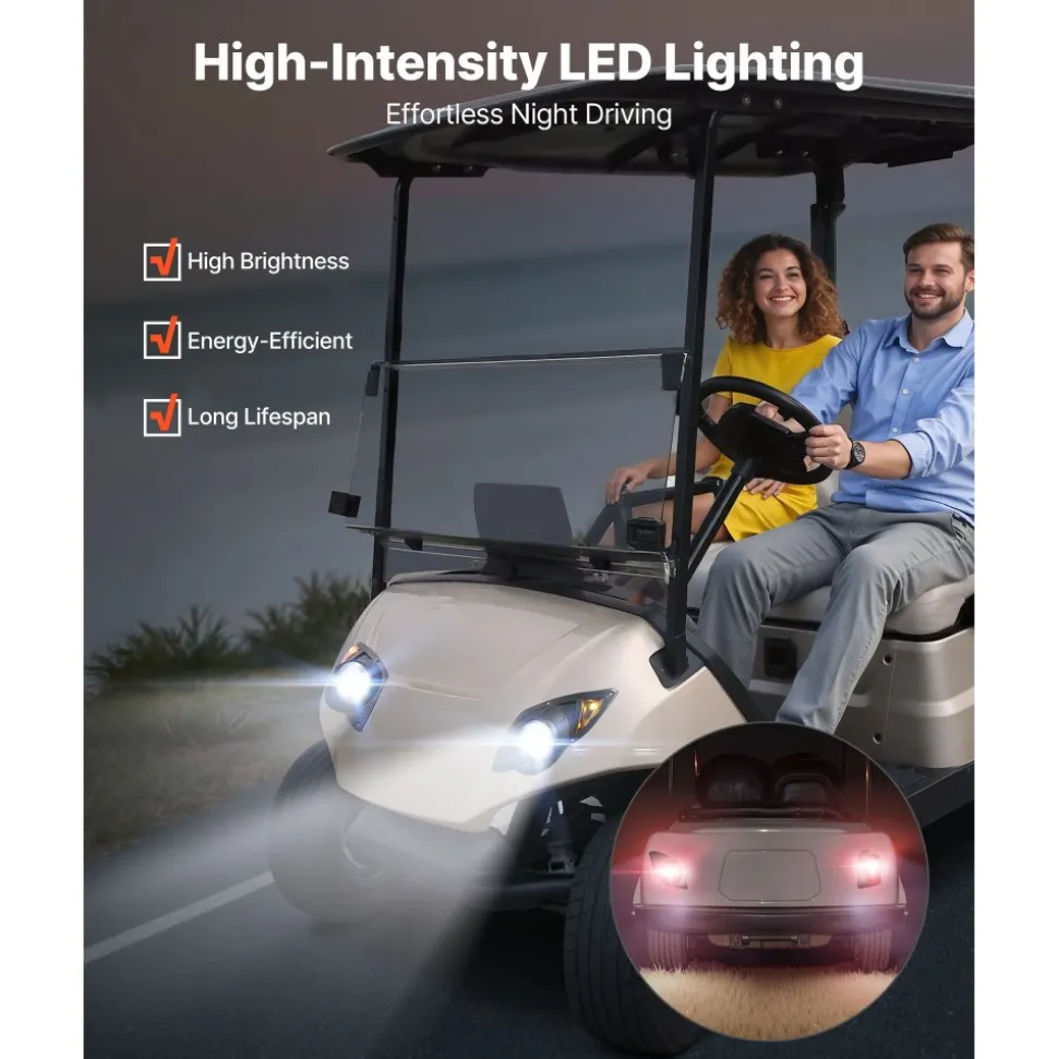 VEVOR Golf Cart Light Kit, 12 Volt, Street Legal LED Headlight and Taillight Kit with Wiring Harness, Turn Signals, Hazard Light, Switch Horn, Brake Pad, Zip Ties, ABS Housing, for Yamaha G29 2007-Up