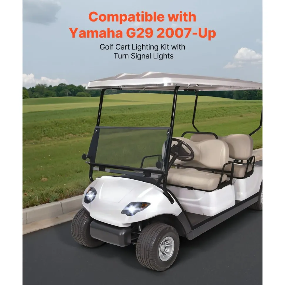 VEVOR Golf Cart Light Kit, 12 Volt, Street Legal LED Headlight and Taillight Kit with Wiring Harness, Turn Signals, Hazard Light, Switch Horn, Brake Pad, Zip Ties, ABS Housing, for Yamaha G29 2007-Up