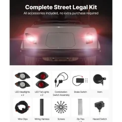 VEVOR Golf Cart Light Kit, 12 Volt, Street Legal LED Headlight and Taillight Kit with Wiring Harness, Turn Signals, Hazard Light, Switch Horn, Brake Pad, Zip Ties, ABS Housing, for Yamaha G29 2007-Up