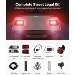 VEVOR Golf Cart Light Kit, 12 Volt, Street Legal LED Headlight and Tail Light Kit with Wiring Harness, Turn Signals, Hazard Light, Switch Horn, Brake Pad, Zip Ties, ABS Housing, for EZGO TXT 1996-2013