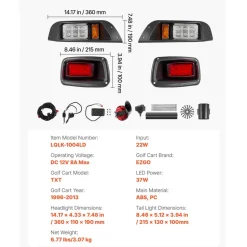 VEVOR Golf Cart Light Kit, 12 Volt, Street Legal LED Headlight and Tail Light Kit with Wiring Harness, Turn Signals, Hazard Light, Switch Horn, Brake Pad, Zip Ties, ABS Housing, for EZGO TXT 1996-2013