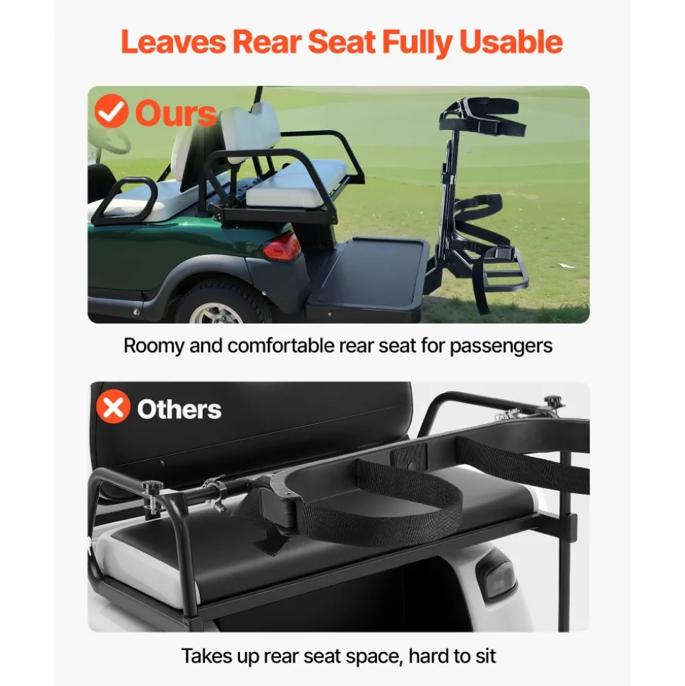 VEVOR Golf Cart Rear Seat Bag Holder, 27.8 x 16.1 x 30.9 inch, Compatible with Most Golf Carts with Rear Seat Grab Bar, Space-Saving Carbon Steel Bag Holder Bracket, No-Drilling Installation, Black