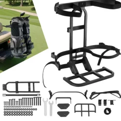 VEVOR Golf Cart Rear Seat Bag Holder, 27.8 x 16.1 x 30.9 inch, Compatible with Most Golf Carts with Rear Seat Grab Bar, Space-Saving Carbon Steel Bag Holder Bracket, No-Drilling Installation, Black