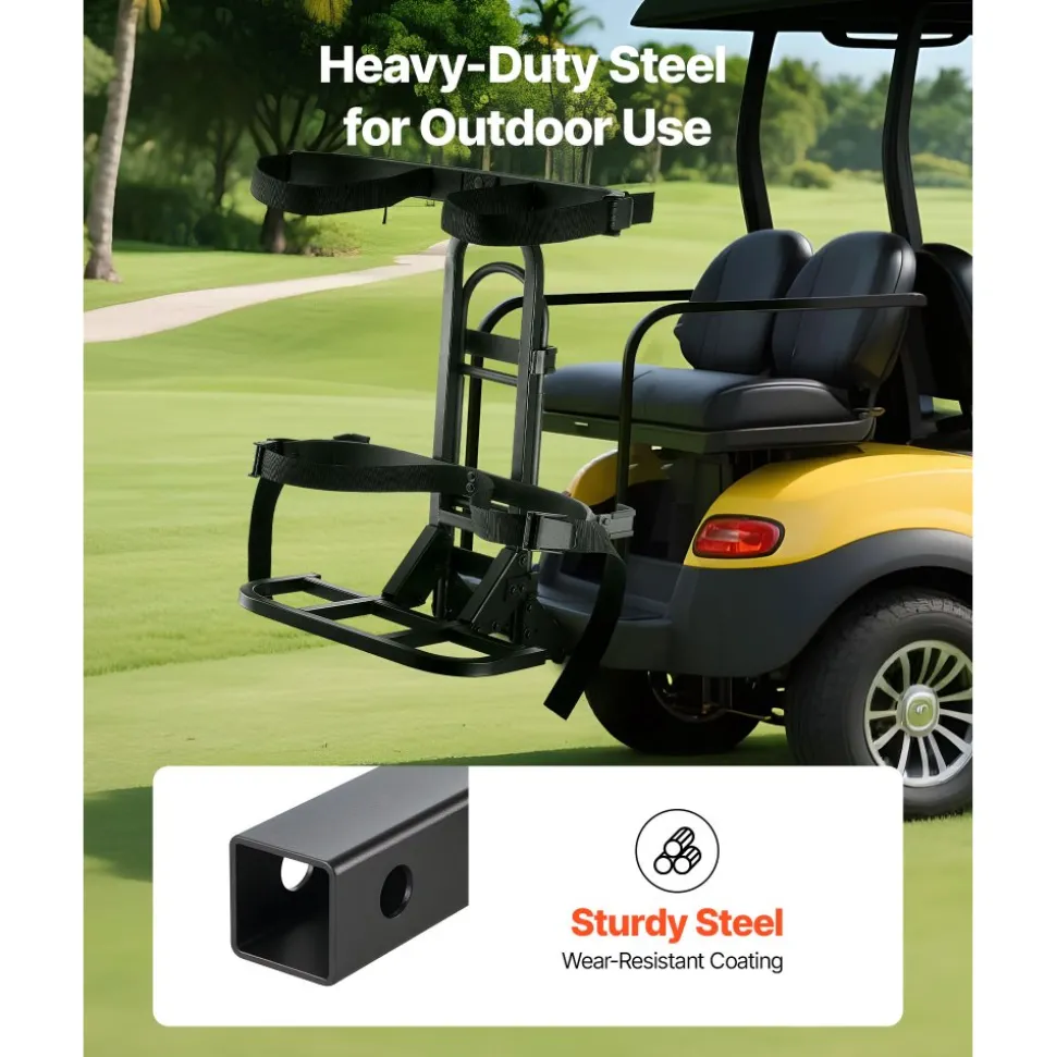VEVOR Golf Cart Rear Seat Bag Holder, 27.8 x 16.1 x 30.9 inch, Compatible with Most Golf Carts with Rear Seat Grab Bar, Space-Saving Carbon Steel Bag Holder Bracket, No-Drilling Installation, Black
