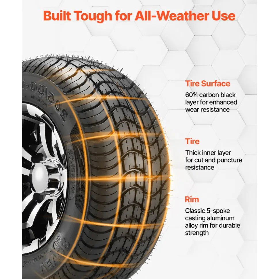 VEVOR Golf Cart Wheels, 10" 205/50-10 Black Aluminum Alloy Golf Cart Tires and Wheels Combo (Set of 4) Fit Club Car, EZGO, Yamaha, 4 Ply Rubber 4-Lug Lawn Mower Tires & Rims, 675 lbs Load, All-Terrain