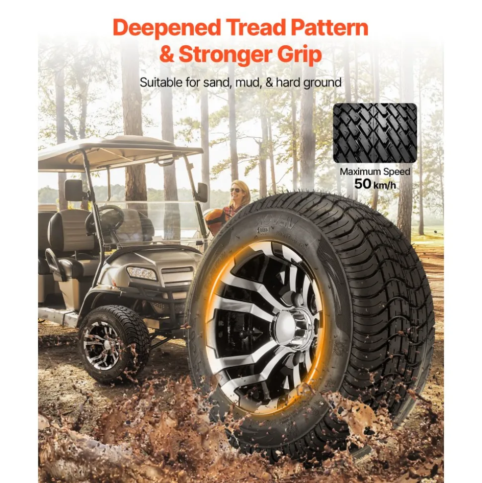 VEVOR Golf Cart Wheels, 10" 205/50-10 Black Aluminum Alloy Golf Cart Tires and Wheels Combo (Set of 4) Fit Club Car, EZGO, Yamaha, 4 Ply Rubber 4-Lug Lawn Mower Tires & Rims, 675 lbs Load, All-Terrain