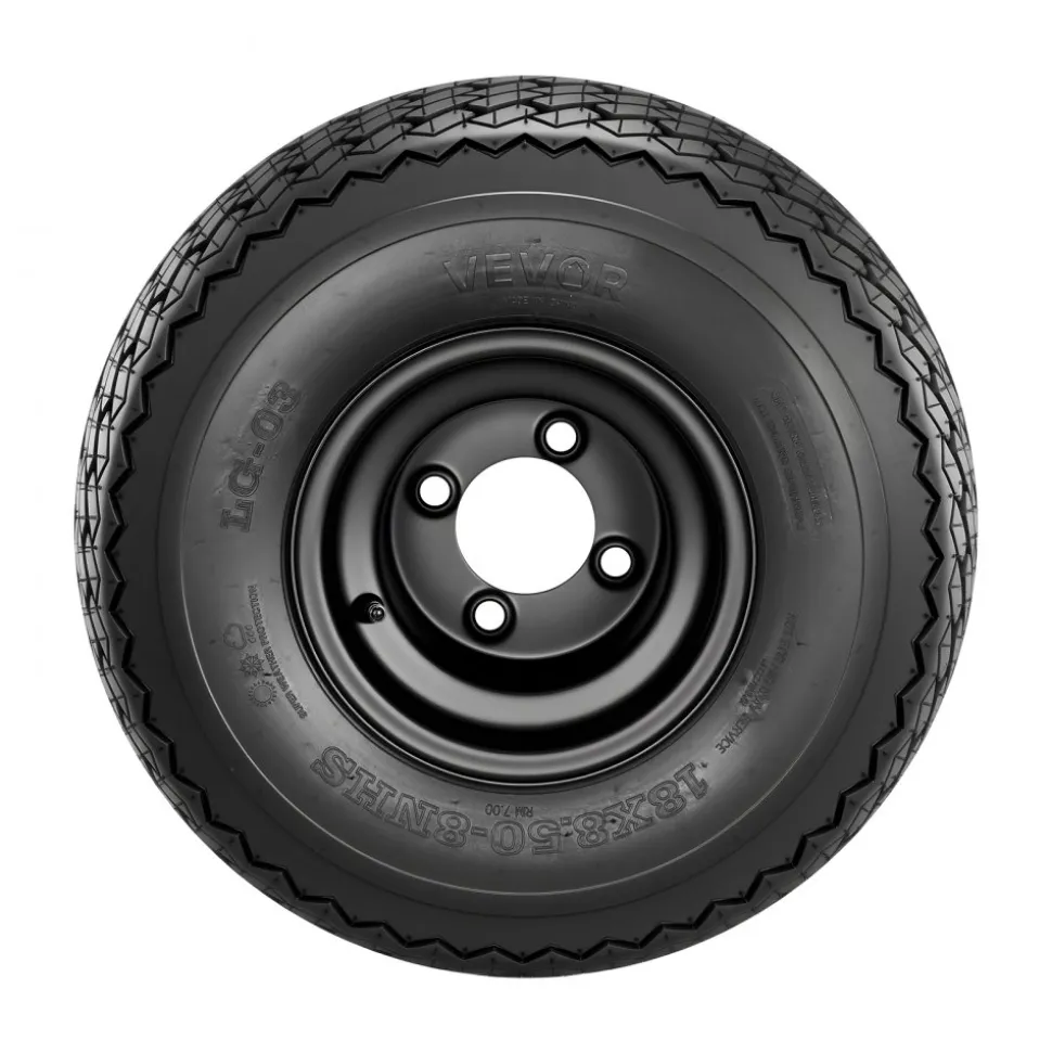 VEVOR Golf Cart Wheels, 8" 18x8.50-8 Black Steel Golf Cart Tires and Wheels Combo (Set of 4) Fit Club Car, EZGO, Yamaha, 4 Ply Rubber 4-Lug Lawn Mower Tires & Rims Assembly, 800 lbs Load, All-Terrain